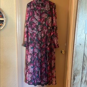 Torrid Long Sleeve Floral Dress in Pink and Black
